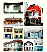 Collage verschiedener historischer Gebäude mit bunten Fassaden im Eibiswald.